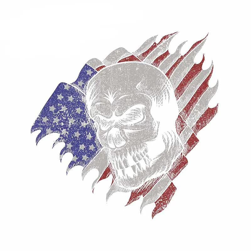 

13cm X 12.8cm For Skull Usa Flag Vinyl Graphic Car Stickers PVC Car Accessories Decal Personality Waterproof Decor