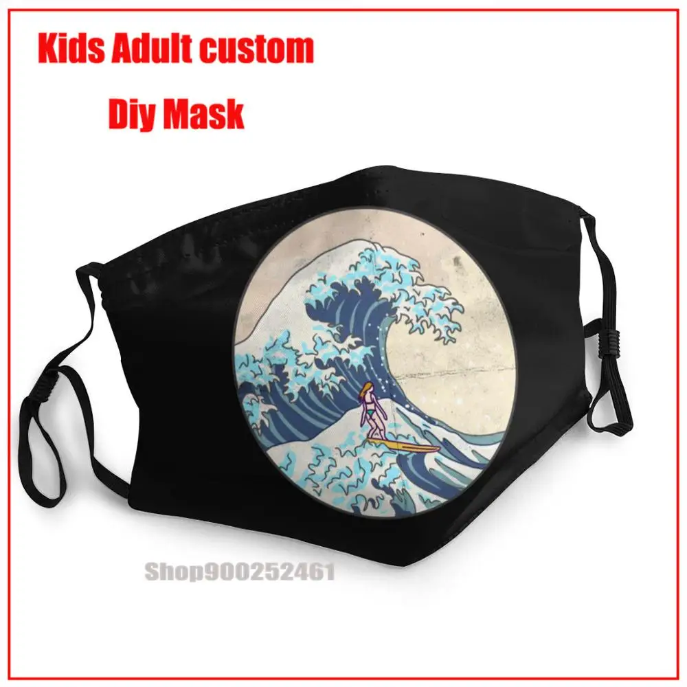 

Маска для серфинга для девушек GREAT WAVE, многоразовая моющаяся маска для лица для взрослых, маска для рта с забавным дизайном