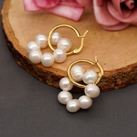 stainless steel golden punk earclip earrings for women fashion vintage freshwater pearls round drop earrings creative jewelry