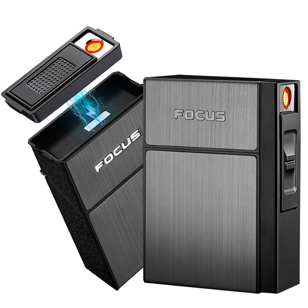 

Cigarette Case Lighter With Magnetic Split 20pcs Cigarettes Capacity Waterproof Box USB Rechargeable Electric Lighter Men's Gift