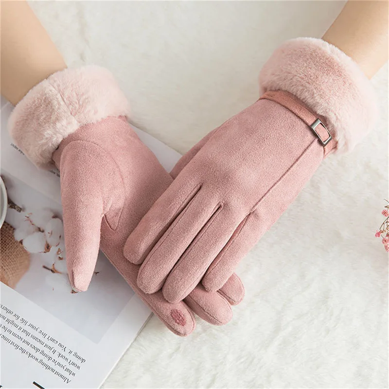 

Winter Gloves Women Female Keep Warm Solid Color Gloves Ladies Elegant Plush Wrist Mittens Ski Driving Glove Guantes Invierno