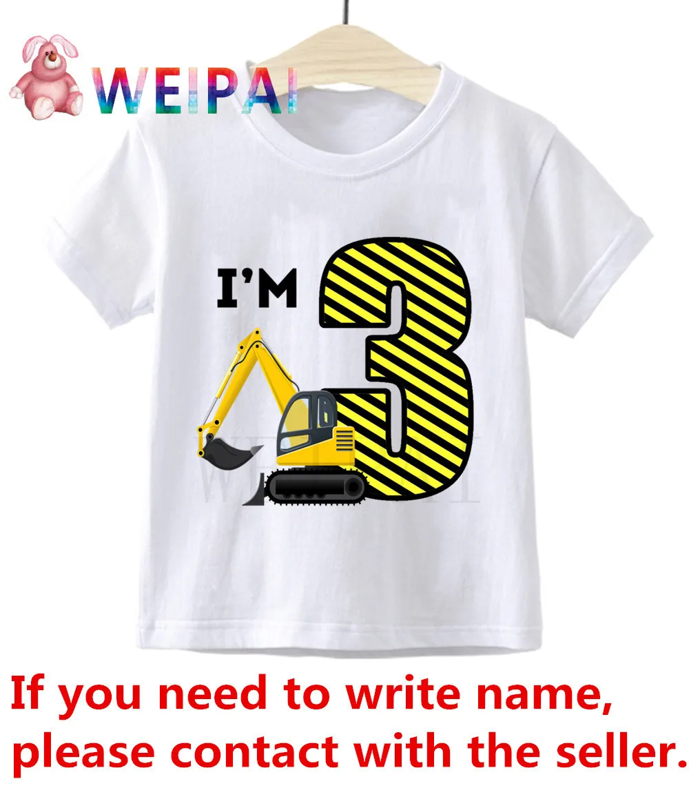 Детская футболка с изображением цифр и экскаваторов на день рождения детский