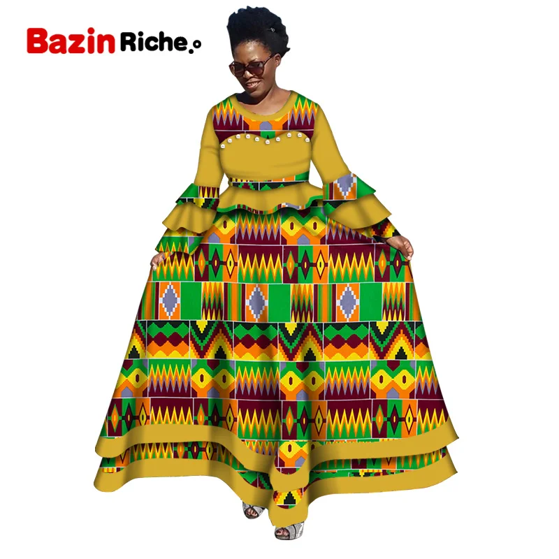 Сезон весна-осень В африканском стиле Одежда в фут Женское Платье макси с длинным