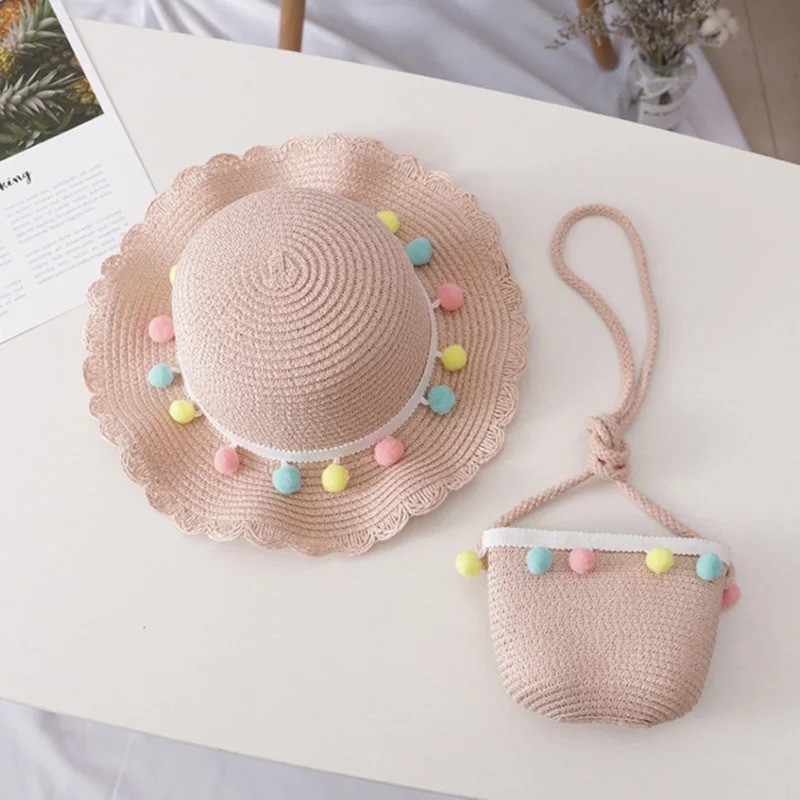 2020 Горячая Мода шляпа сумка набор волнистые соломенные шляпы цветные шары Кепка