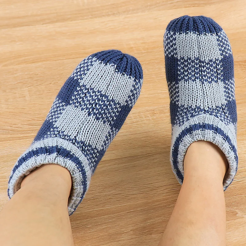 

Gingham Houme slippers for women sock shoes Winter Crochet slippers women Plush Warm Non slip Soft home Unisex Slippers Female