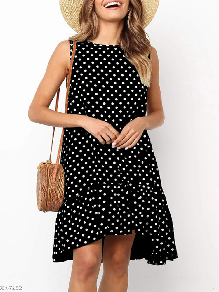 

Women's 2021 Skirt Spring Dress The New Beautiful Women Printing Flowers Wave Point Ruffle