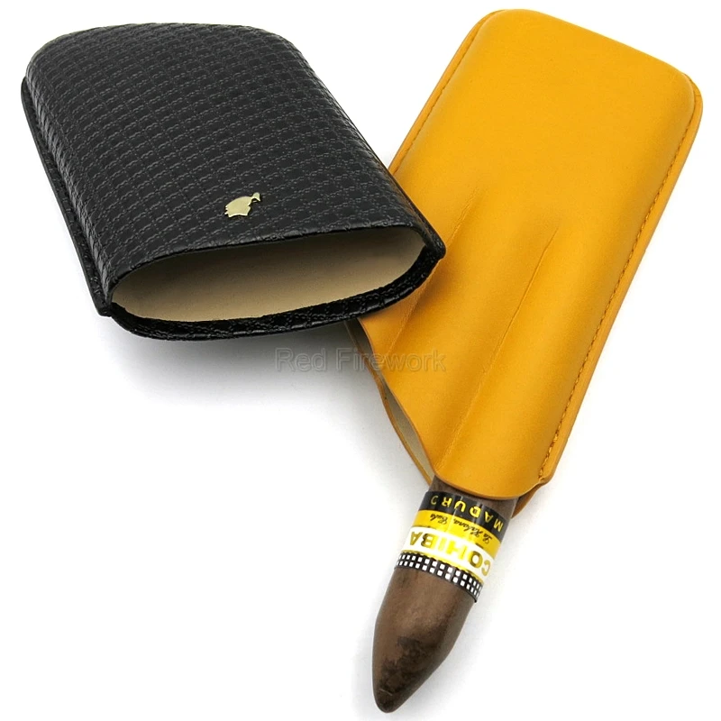 COHIBA Black&ampYellow Leather Cigar Case 3 Cigars Tube Humidor Checked Design Travel Cases | Дом и сад