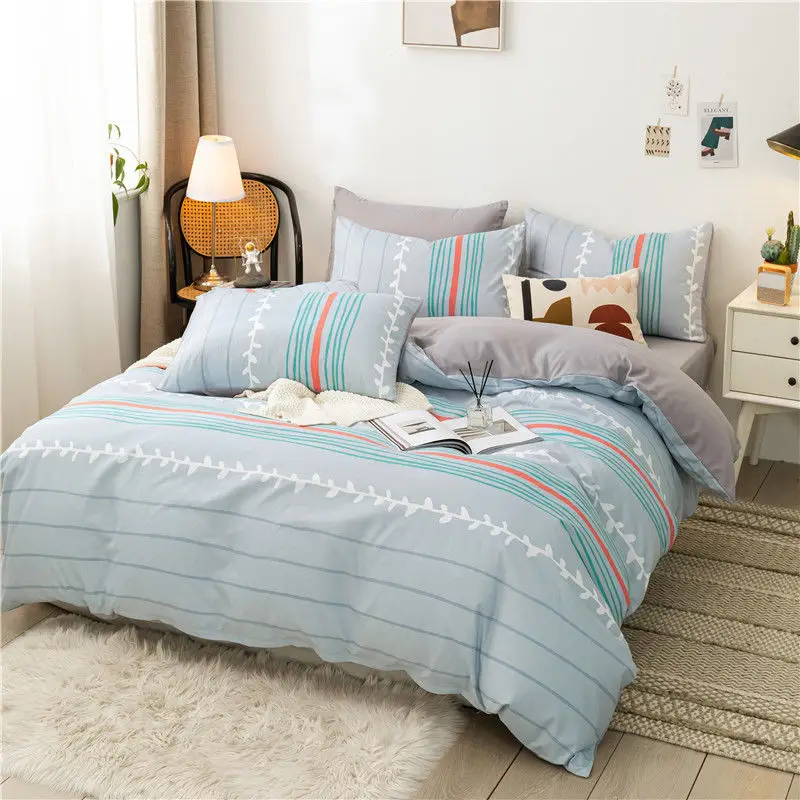 

2021 new cotton household four-piece Japanese dormitory three-piece quilt cover bed sheet pillowcase bedding home textiles