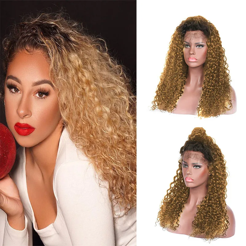 

OMbre Blonde 26 Inch Long Kinky Curly Synthetic Front Lace Wig For Black Women Babyhair Natural Hairline Cosplay 180 density