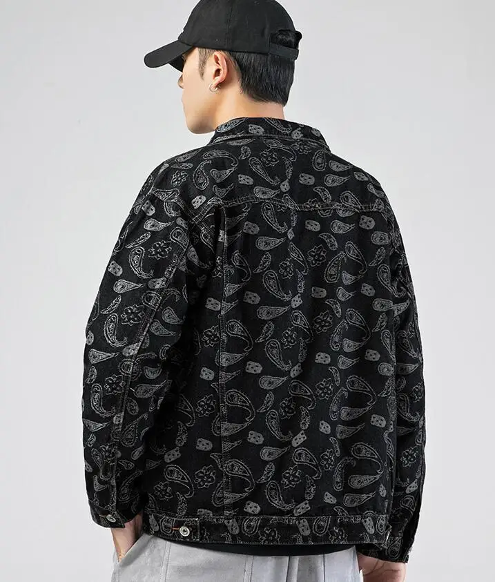 

Paisley Print Mens Denim Jackets Streetwear Hip Hop Male Jeans Jacket 2021 Fashion Casual Loose Cowboy Coat Hommes Veste w1839