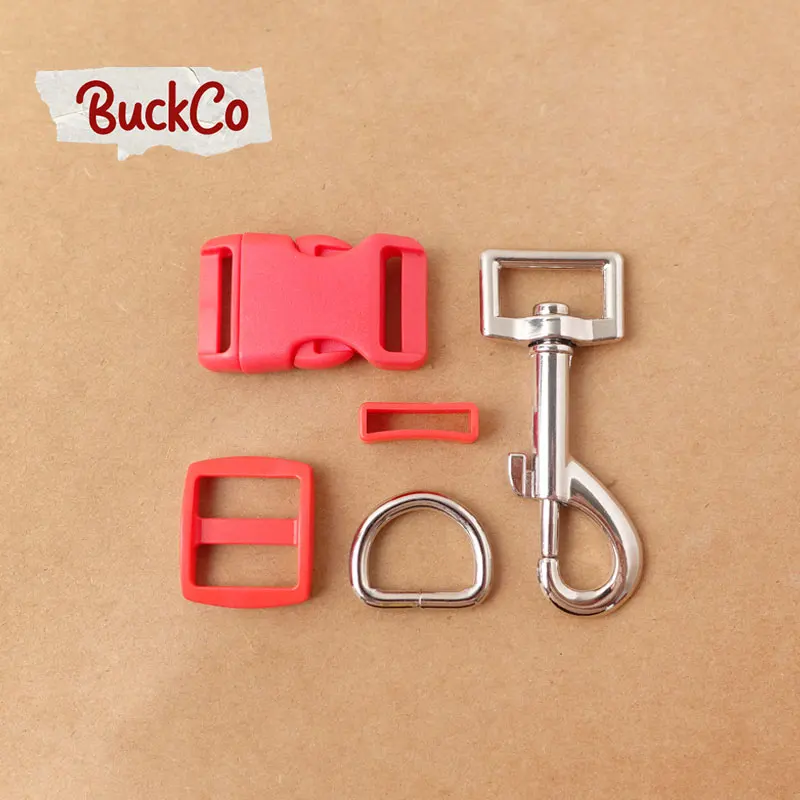(Пластиковая пряжка + Тройная крышка + квадратный держатель + D-образное кольцо + металлическая застежка для собаки/набор) 4,5 комплектов красных деталей для ошейника для собаки «сделай сам» 20 мм