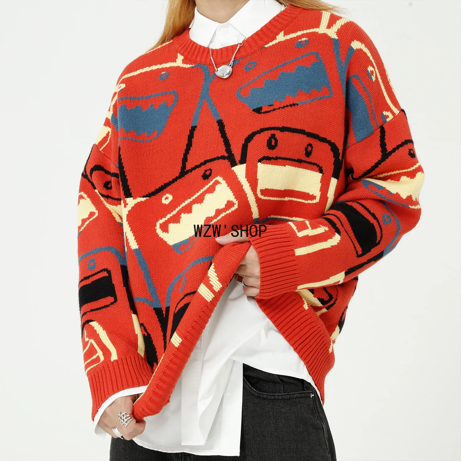 

Свитер мужской в стиле Харадзюку, уличная одежда в стиле хип-хоп, мультяшный пуловер с круглым вырезом, повседневный Свитер оверсайз для пар...