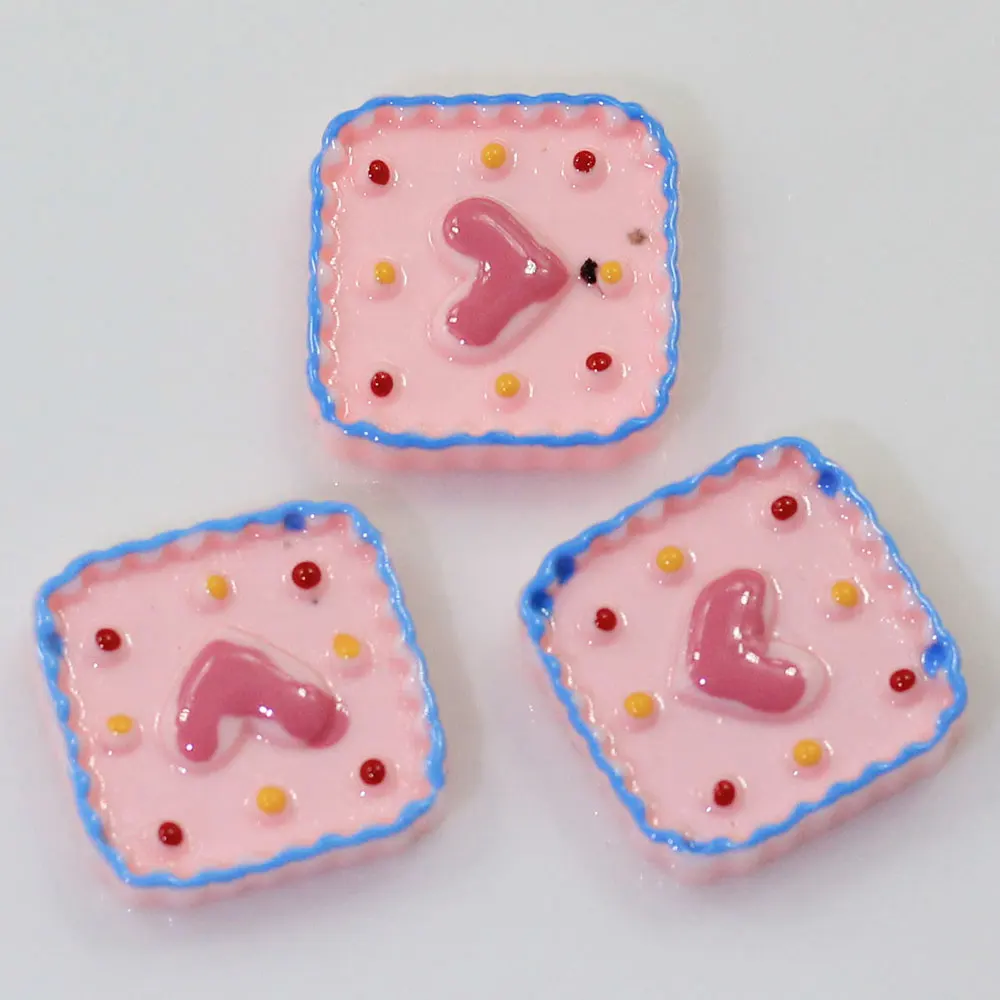 

100/50pcs DIY Resin Heart Square Biscuit Pink Cookies Food Charms Flatback Cabochon For Jewelry Making Material