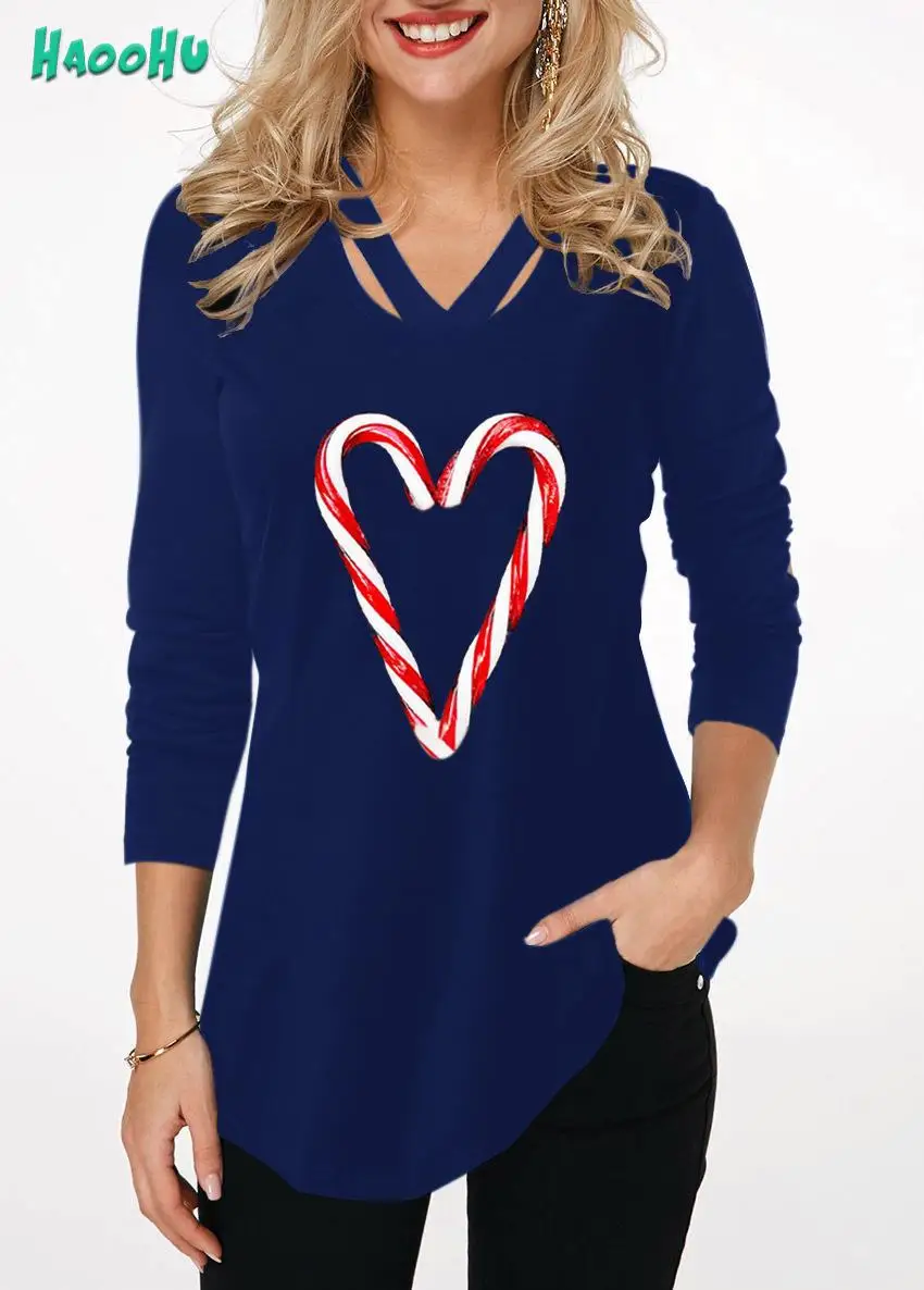 

HAOOHU 2021 Arrival T-shirt Spring Women's Printed Heart-Shaped New Clothing