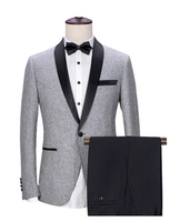 2021 new mens suit shawl collar 2 slim fit gray suit mens groom tweed jacket tuxedo for wedding suit jacket pants tie