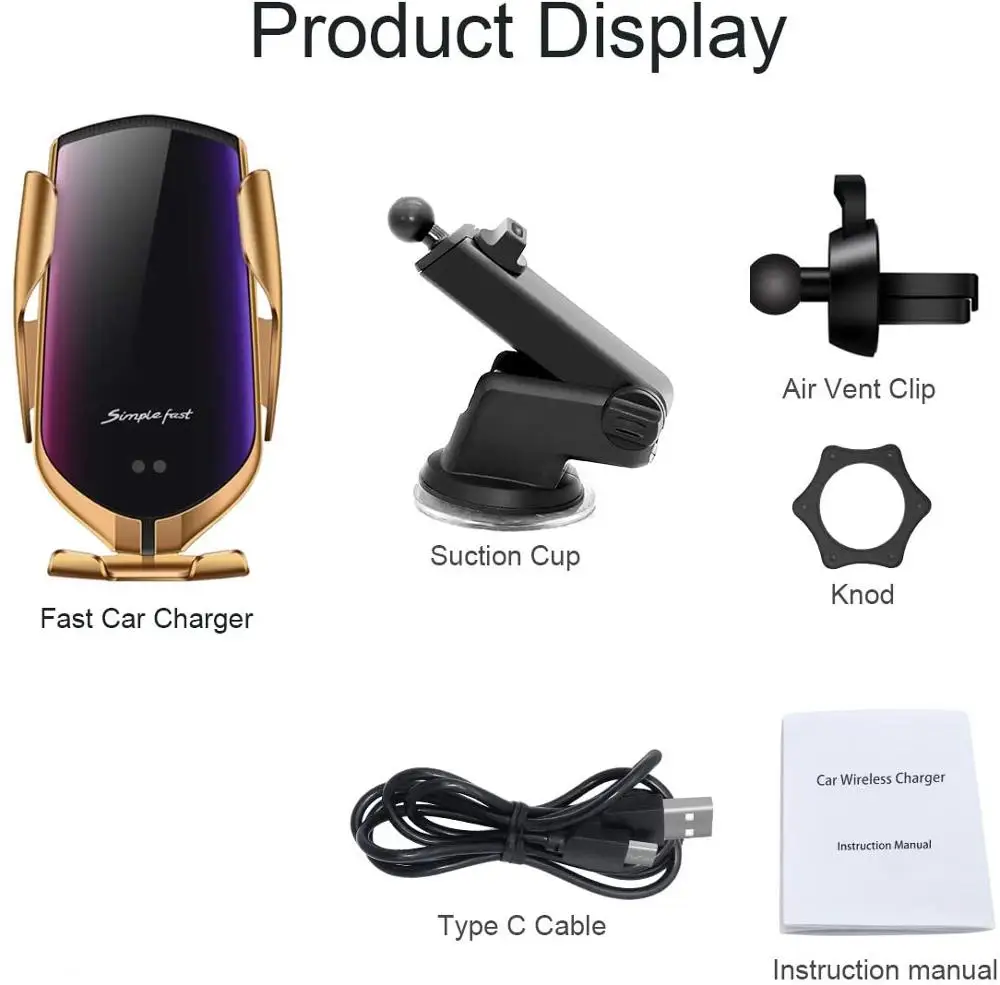 Беспроводное Автомобильное зарядное устройство Qi с автоматическим зажимом 10 Вт