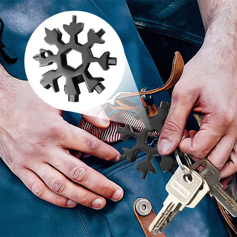 

19-In-1 Snow Keychain Tools Multi-tool Wrenches Combination Stainless Steel Snow Shape Outdoor Portable Snowflake