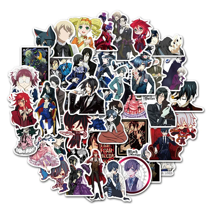 Набор наклеек Black Butler Japan Anime (10/50 шт.) для мотоцикла, скейтборда, ноутбука, телефона, гитары, сноуборда, автомобиля, игрушек.