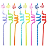 24 pcs mixed color disposable straw curve straw party rainbow candy cartoon cocktail straw hawaii beach party bar cup decoration