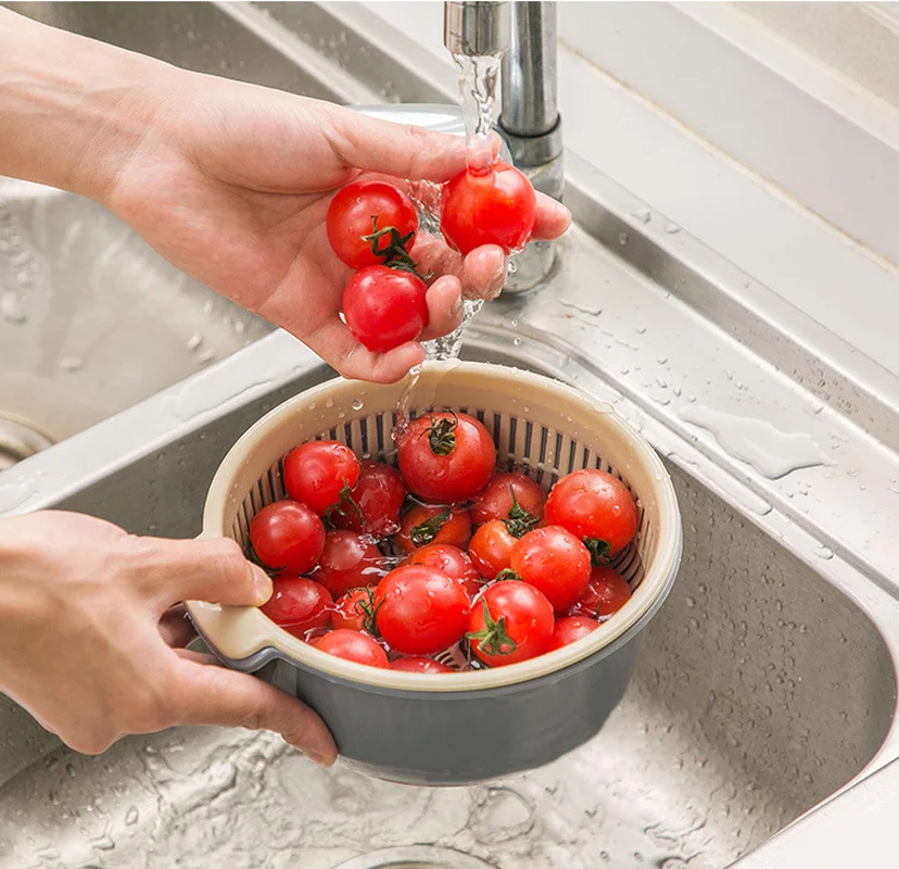

1PCS Household Kitchen Fruit Washing Basket Double-layer Plastic Drain Basket Wash Fruit Candy Tray Basket Vegetable Cleaning