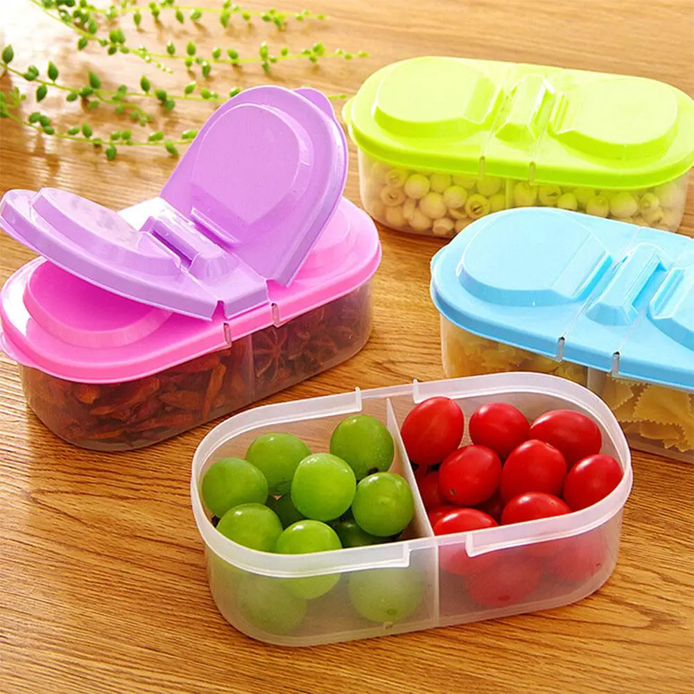 

Double Grids Kitchen Food Storage Box Crisper Sealed Cereal Fruits Salad Container Refrigerator Keep Fresh Preservation Boxes