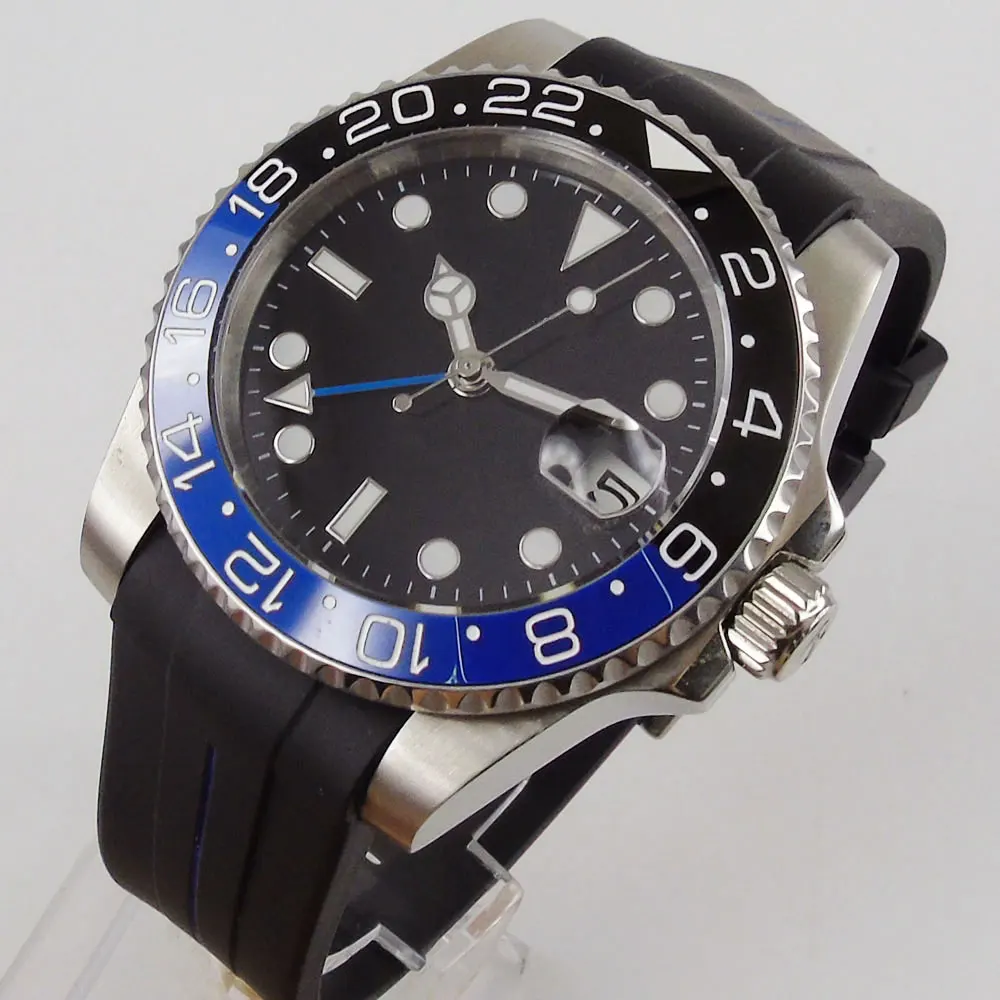 

Nologo Automatic Mechancial GMT Mechanical Men Watch Sapphire Glass Rubber Band