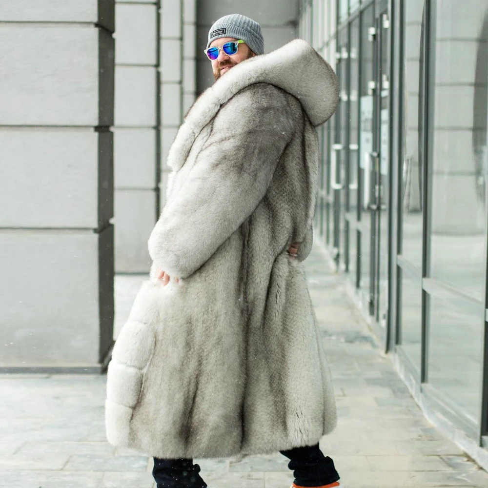 Fashion Long Real Fox Fur Coat with Big Hood Thick Warm Fur Overcoat for Men Outwear 2022 Winter New Genuine Fox Fur Coats Man enlarge