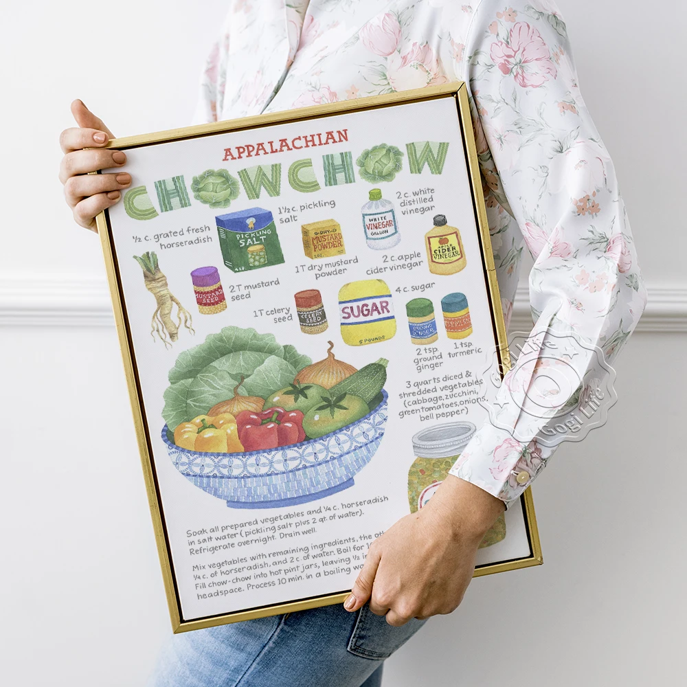 

Appalachian Chowchow Canning Recipe Art Poster, Restaurant Kitchen Wall Decor, Vivid Watercolor Food Vegetable Wall Stickers