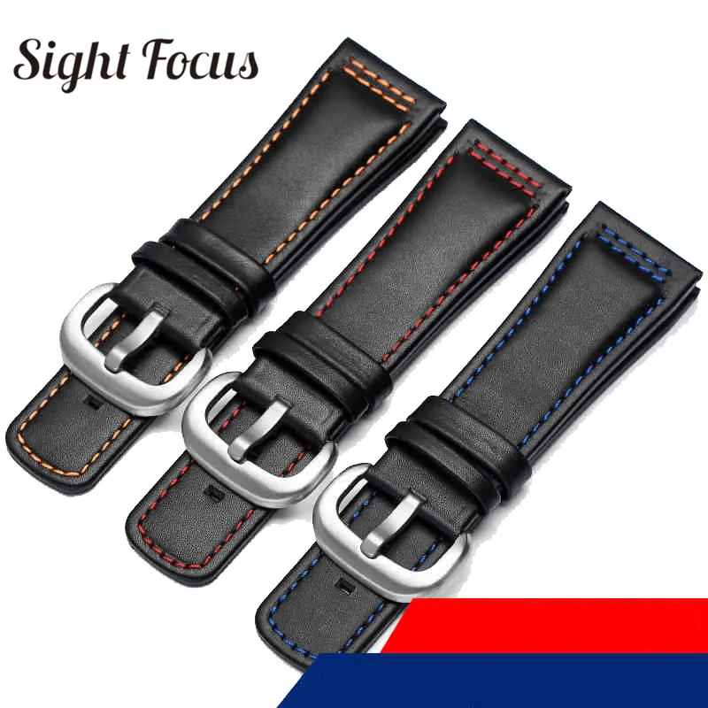 28mm Italian Calfskin Leather Watch Band for Seven Friday P1|P2 Black Belt Pin Buckle Replacement Watch Strap for Men Bracelet