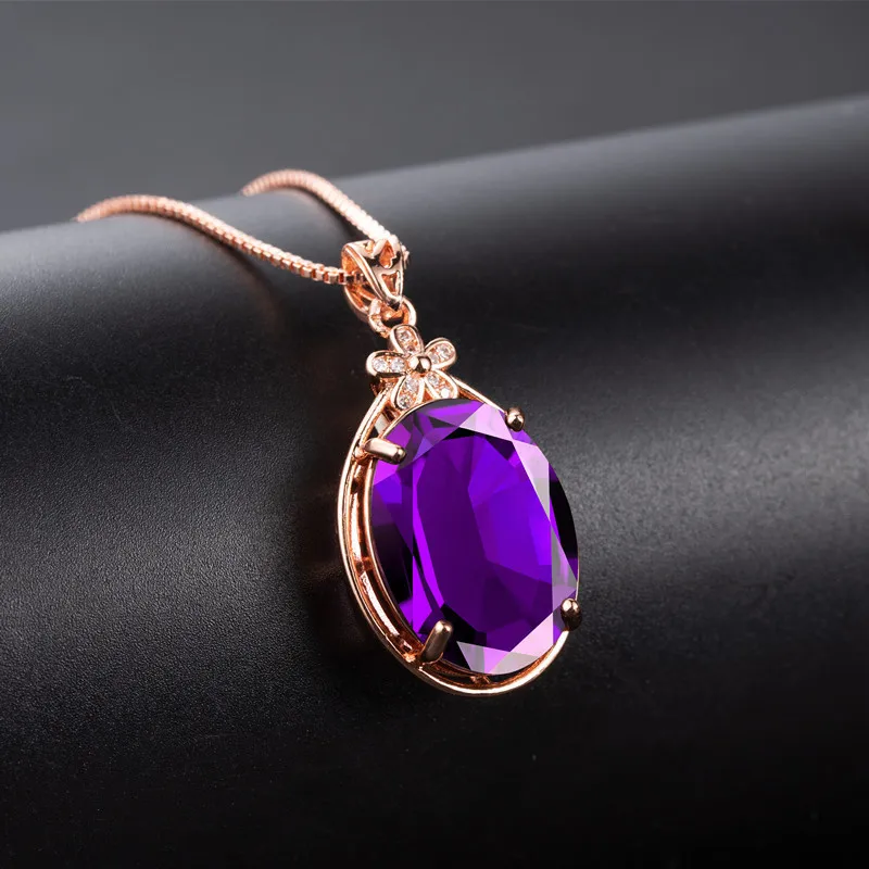 Дайвуджан Элегантное овальное кулонное ожерелье с аметистом для женщин, украшение из серебра 925 с драгоценным камнем, цветок, подарок на свадьбу.