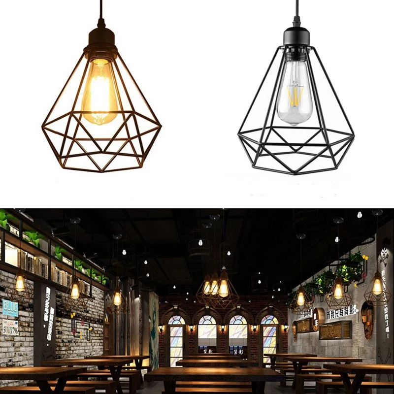 

Vintage Pendant Lamp E27 Chandelier Ceiling Lights (No Bulbs) Industrial Retro Style (Cage Shape)