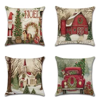 merry christmas cartoon house car santa claus printing pillowcase home decoration linen sofa pillow case car cushion cover
