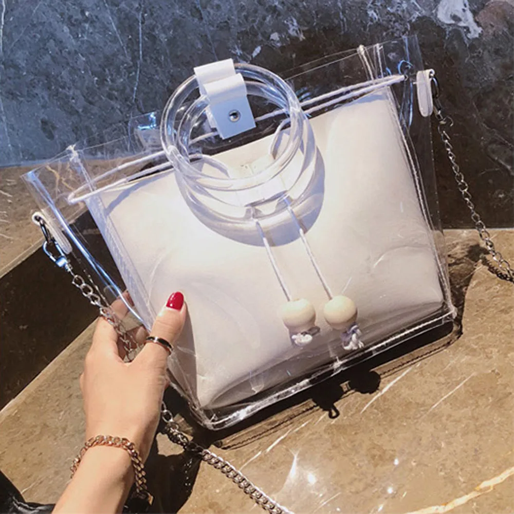 Повседневная Прозрачная женская сумка тоут из ПВХ дизайнерская через плечо