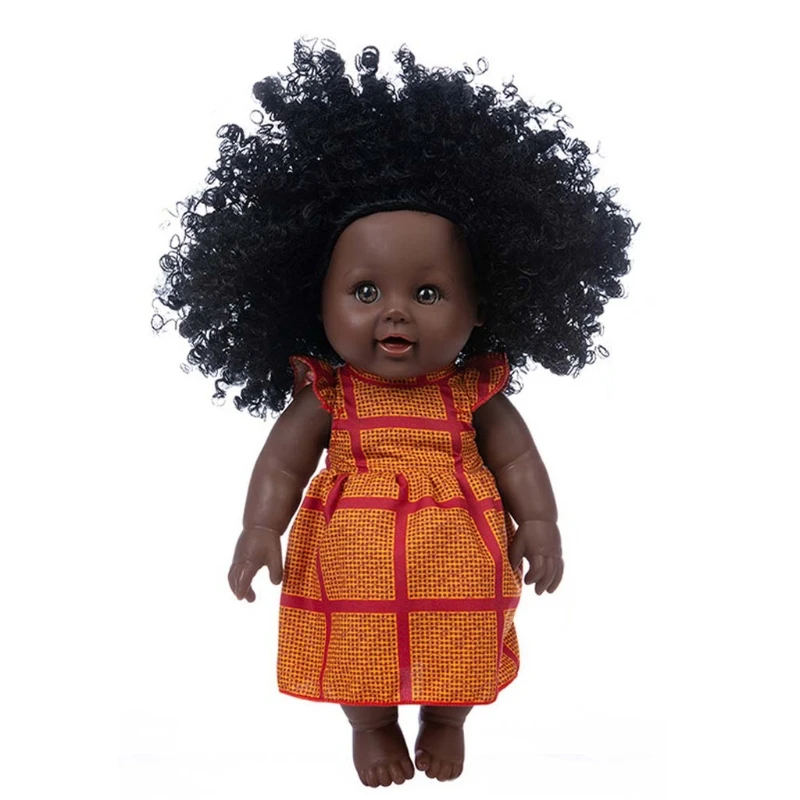 

30cm Simulation African Curly Dolls Vinyl Black Skin Rebirth Doll with Clothes XX9E
