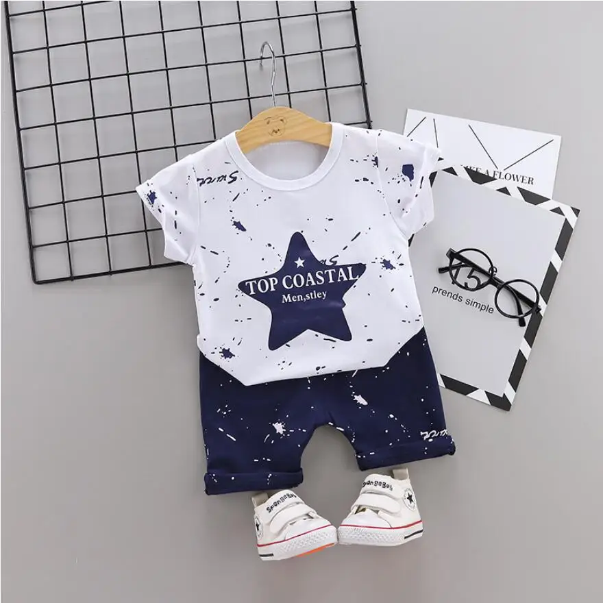 

Summer Leisure Star Print Clothes For Newborns Short Sleeve T-Shirt Shorts 2Pcs Sets 1-4 Years Tie Dye Toddler Boys Set
