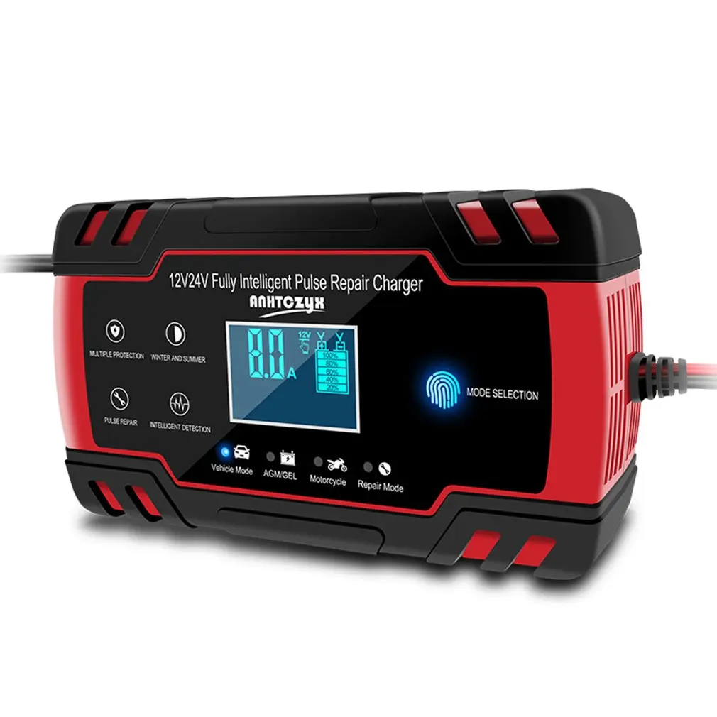 

Car Battery Charger 12/24V Touch Screen Pulse Repair LCD Fast Power Charging Wet Dry Lead Acid Digital LCD Display Charger