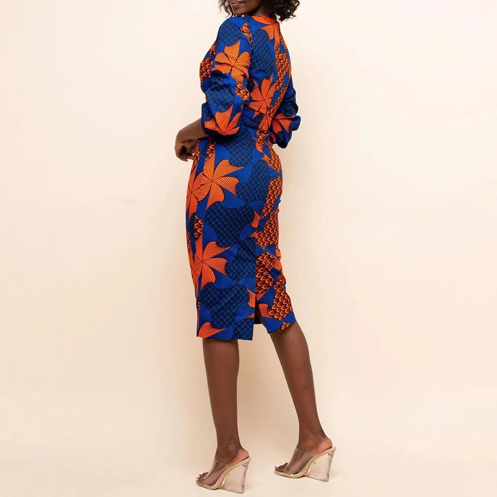 

African Oversize Digital Printing Women's Sexy V-neck 7-sleeve 2021 Summer Dress Fashion Temperament High Waist