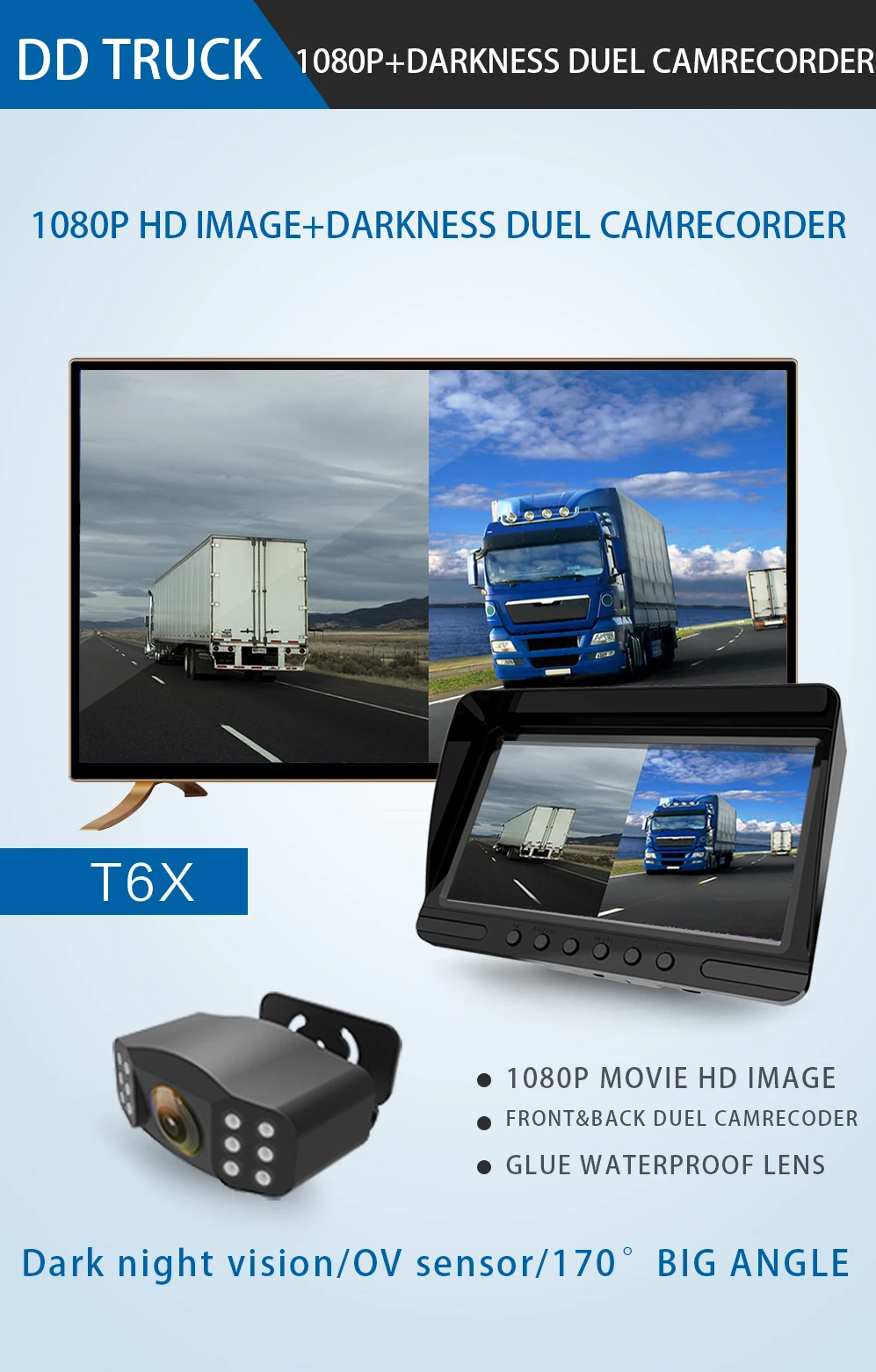 Elebest T6X видеорегистратор передний и задний DVR 7 ''Сплит монитор циклическая запись/Обнаружение движения IP69 ночное видение для грузовика RV автобус