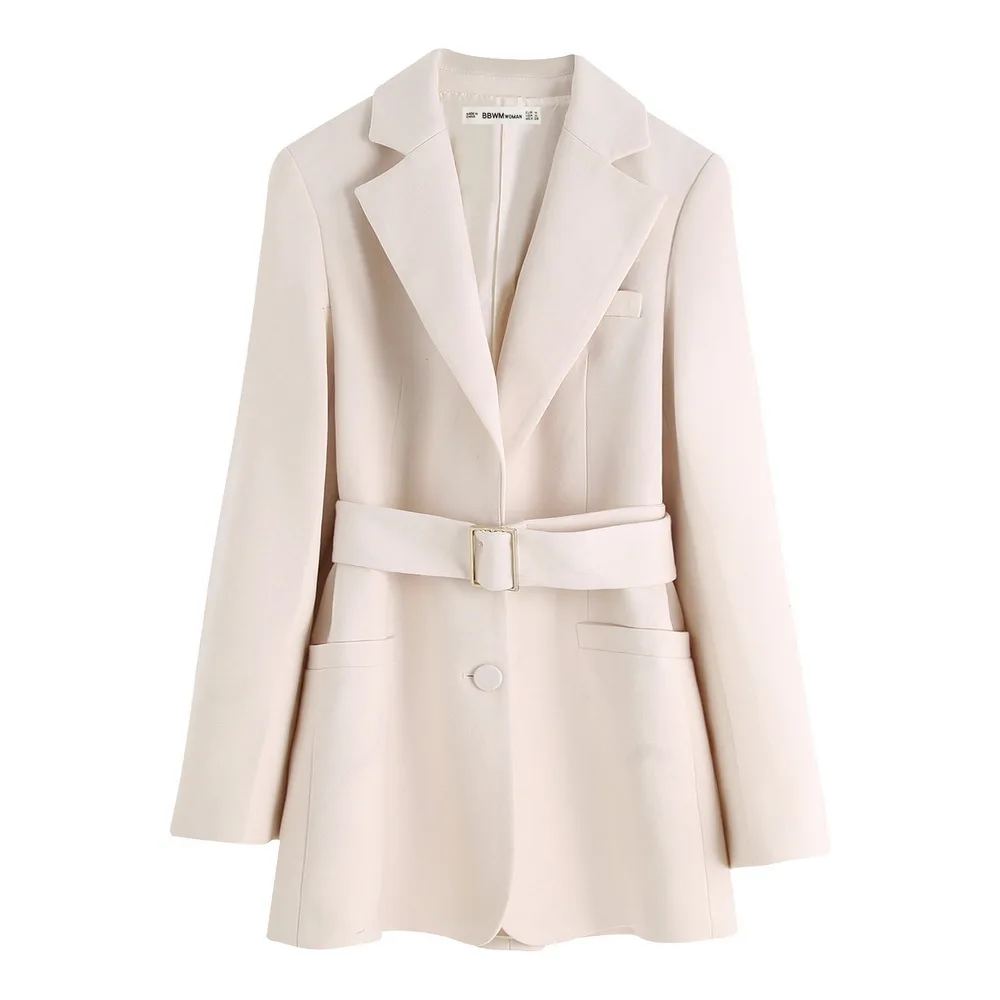 2019 Женская мода ZA ACTUMN блейзер с поясом воротник лацканами женская верхняя одежда