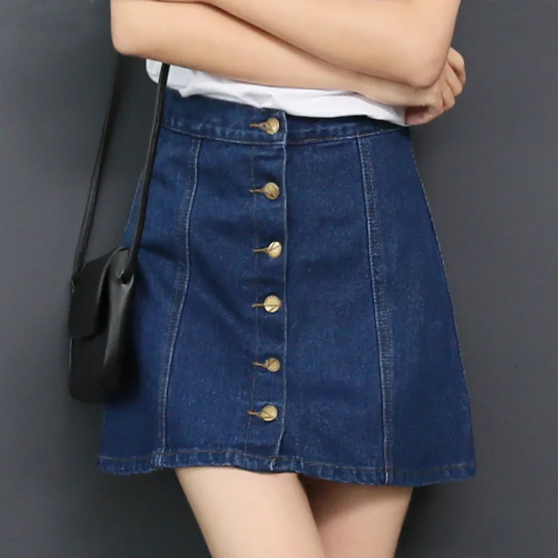 

Women Hot Buttons Denim Mini Skirts Female Summer High Waist Solid Vintage Jeans Shirt Feminino Casual Blue Korean Short Shirt