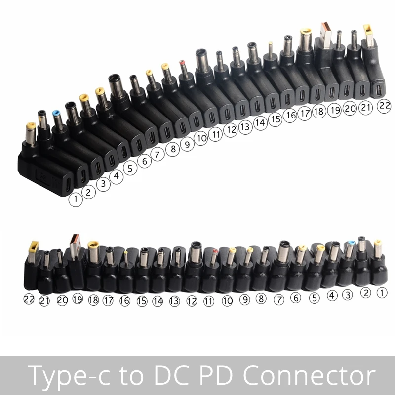 

USB Type c to DC PD Power Charging Connector (5.5x2.5, 5.5x2.1,4.8x1.7, 4.0x1.7, 4.0x1.35, 3.5x1.35, 3.0x1.1, 2.5x0.7 Square)