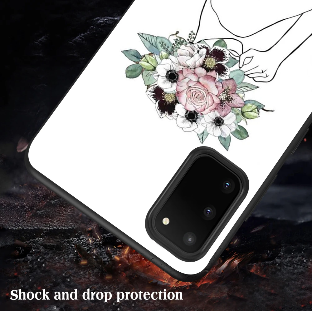 

Air girl Flower Case For Samsung A51 A71 S21 A52 A72 A32 A50 A70 S20 S10 S9 Ultra Puls Note 20 10 Plus Black Cover Funda Coque