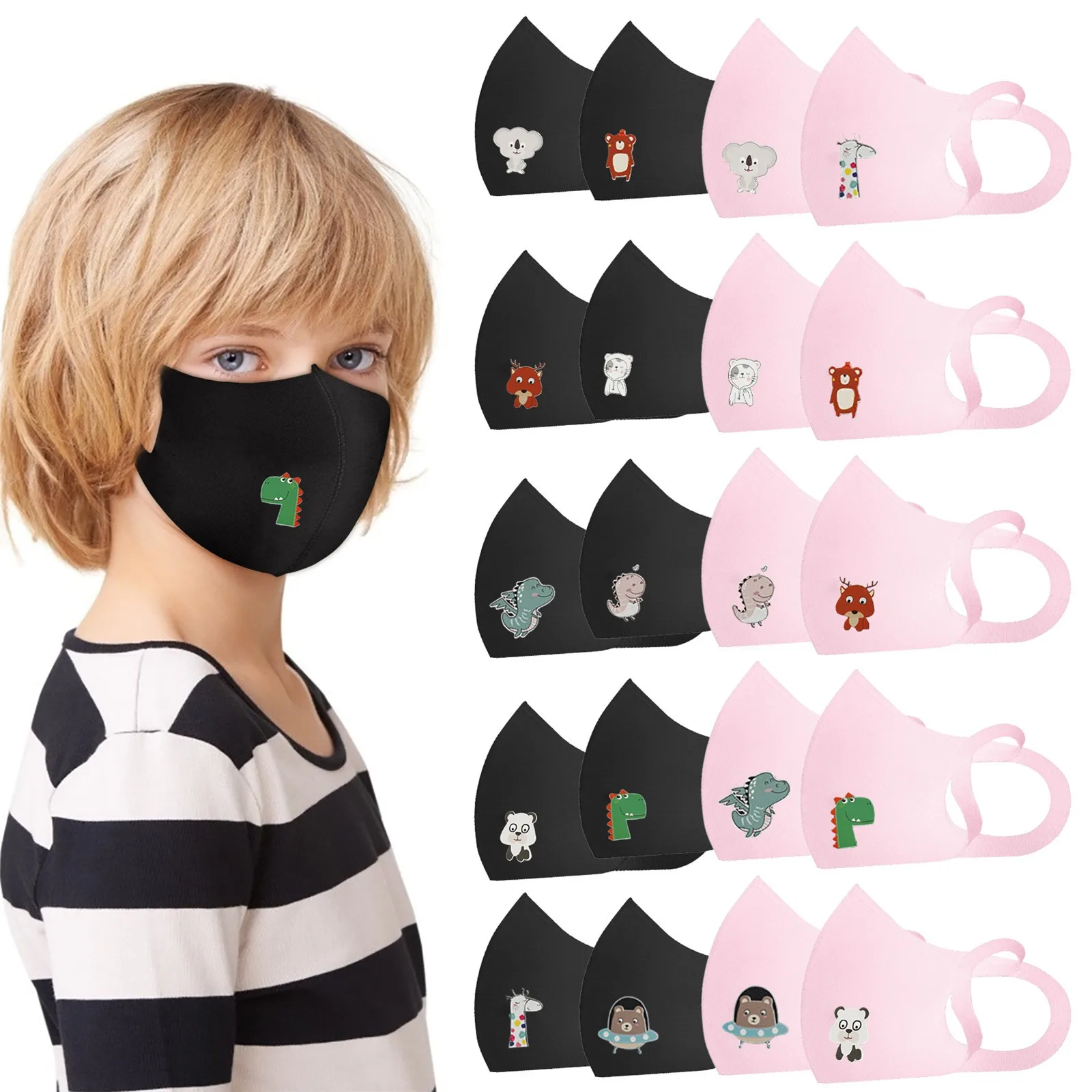 

10pc Kawaii Face Mask For Kids Child Washable Reusable Cloth Mask Elastic Fabric Masks For Girls Baby Earloop Bandage Masques
