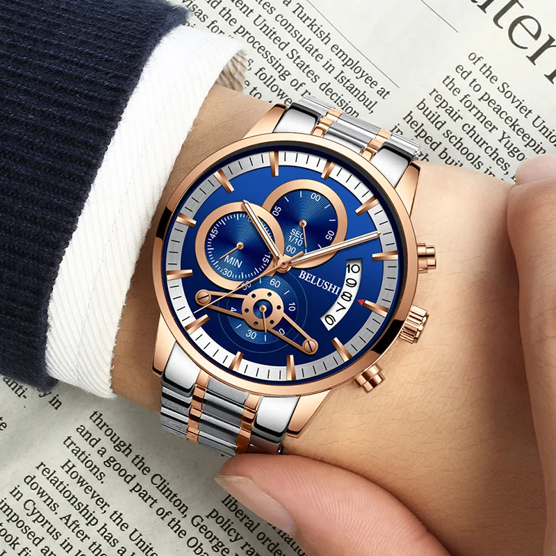 Часы наручные мужские кварцевые модные водонепроницаемые полностью Стальные