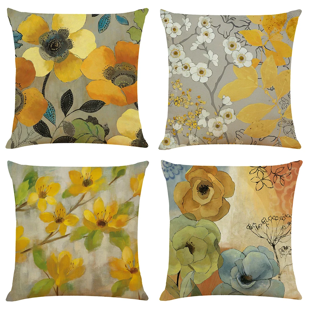 

Vintage Flowers Cushion Cover Decorative Pillows Fashion Seat Cushions Home Decor Soft Flax Car Throw Pillow Sofa Pillowcase