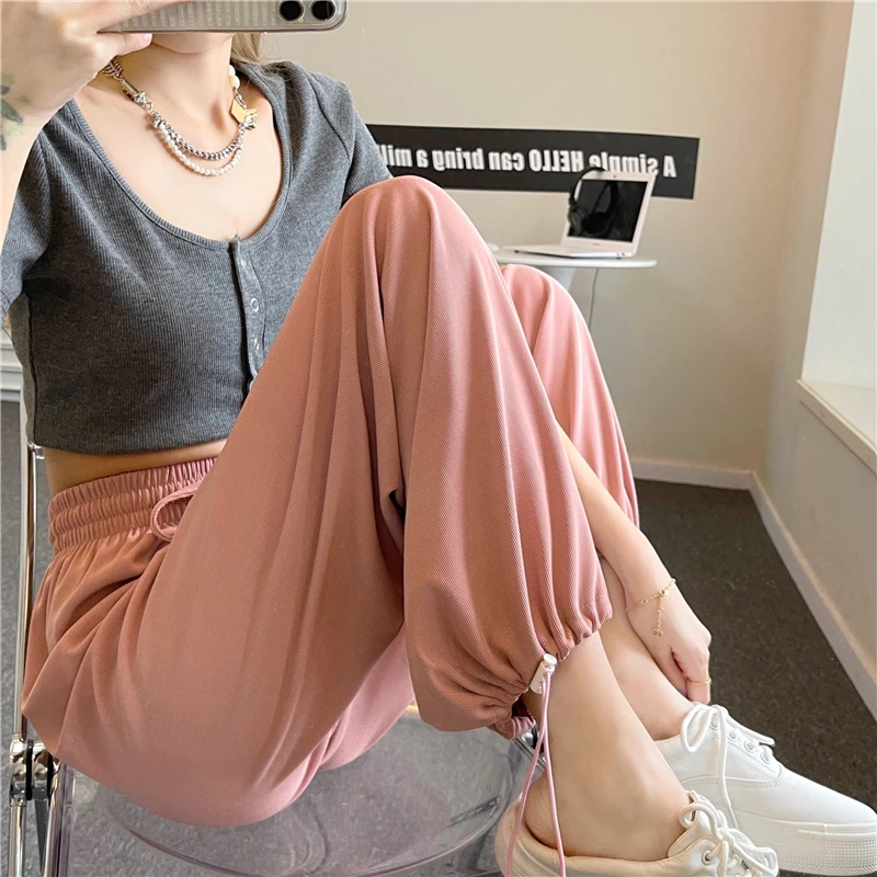 

YTX219 2021 new elastic high waist slimming drawstring two-wear sports and leisure trousers