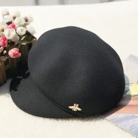 korean version of autumn and winter womens short brimmed cap wool woolen dome octagonal hat solid color beret one generation