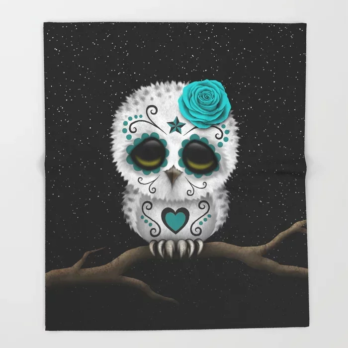 

Sugar Skull Blanket Cool Design Adorable Teal Blue Day Fleece Blankets and Throw Blanket for Beds Christmas Decorations for Home