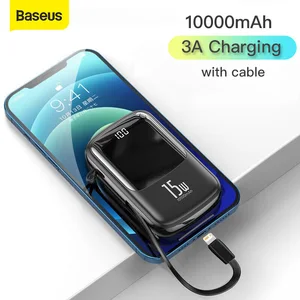 baseus 10000mah mini power bank built in cables powerbank external battery charger for iphone 12 11 pro xiaomi samsung huawei free global shipping