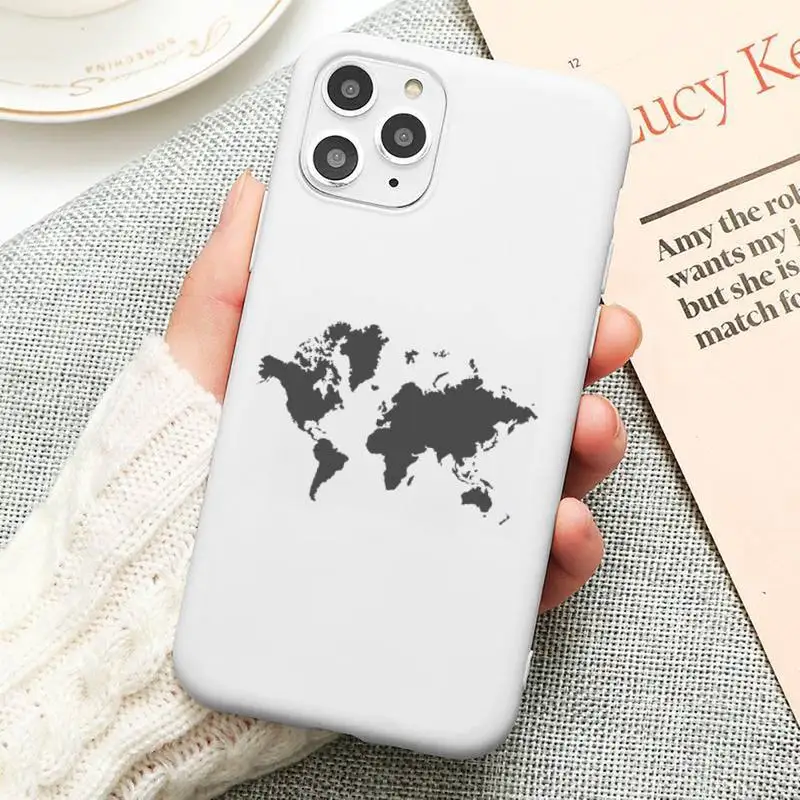 

Black line simple airplane world map Phone Case Candy Color for iPhone 6 6S 7 8 11 12 XS X SE 2020 XR mini pro Plus MAX funda